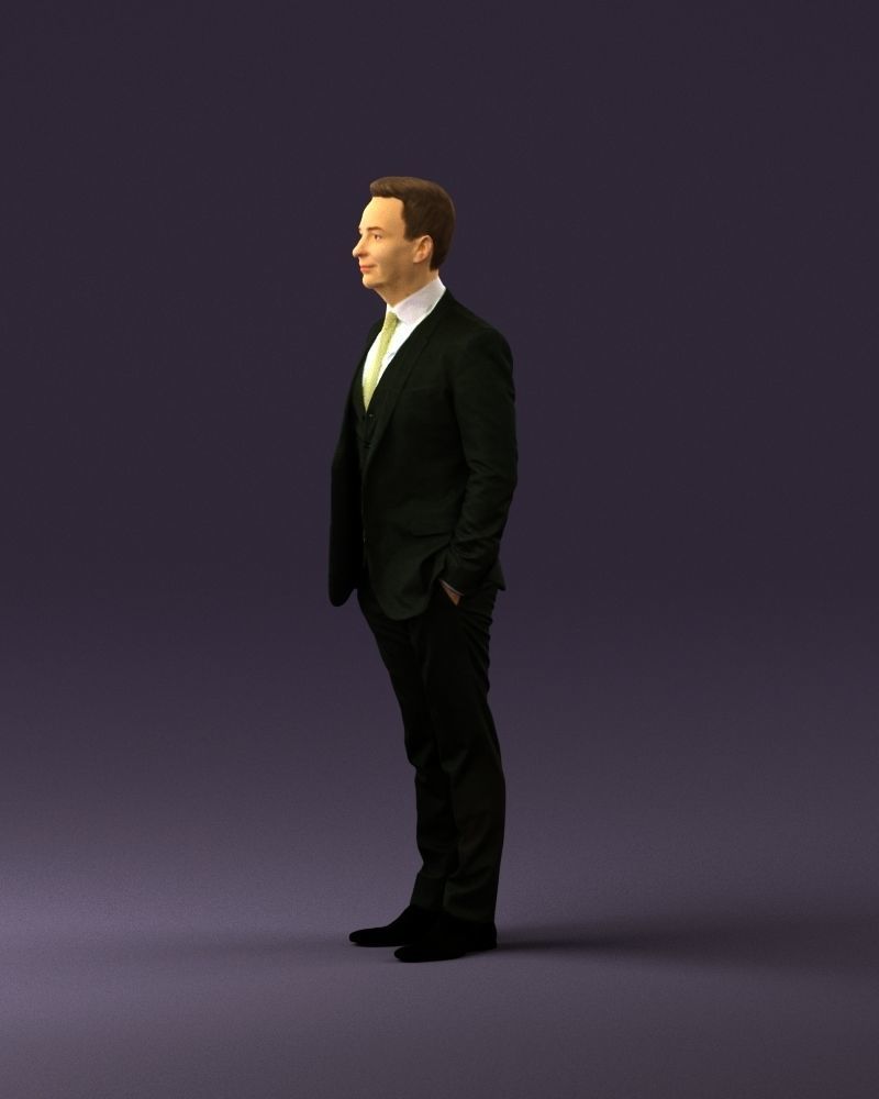 Man in black suit hair style hand in pockets 0907 3D model_9