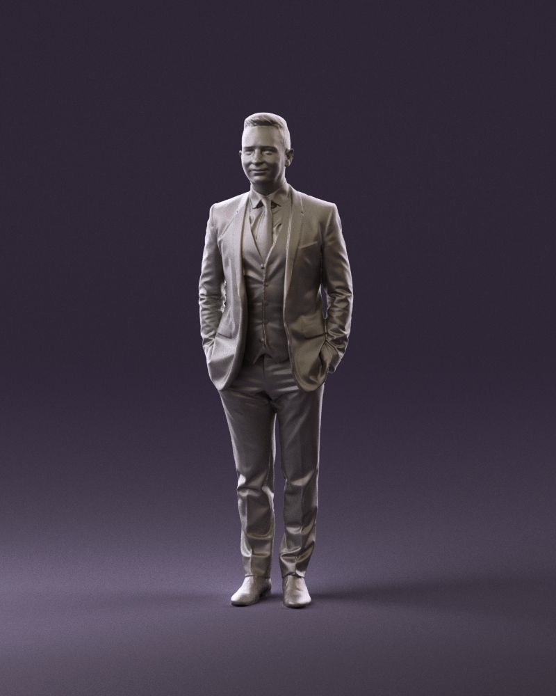 Man in black suit hair style hand in pockets 0907 3D model_23
