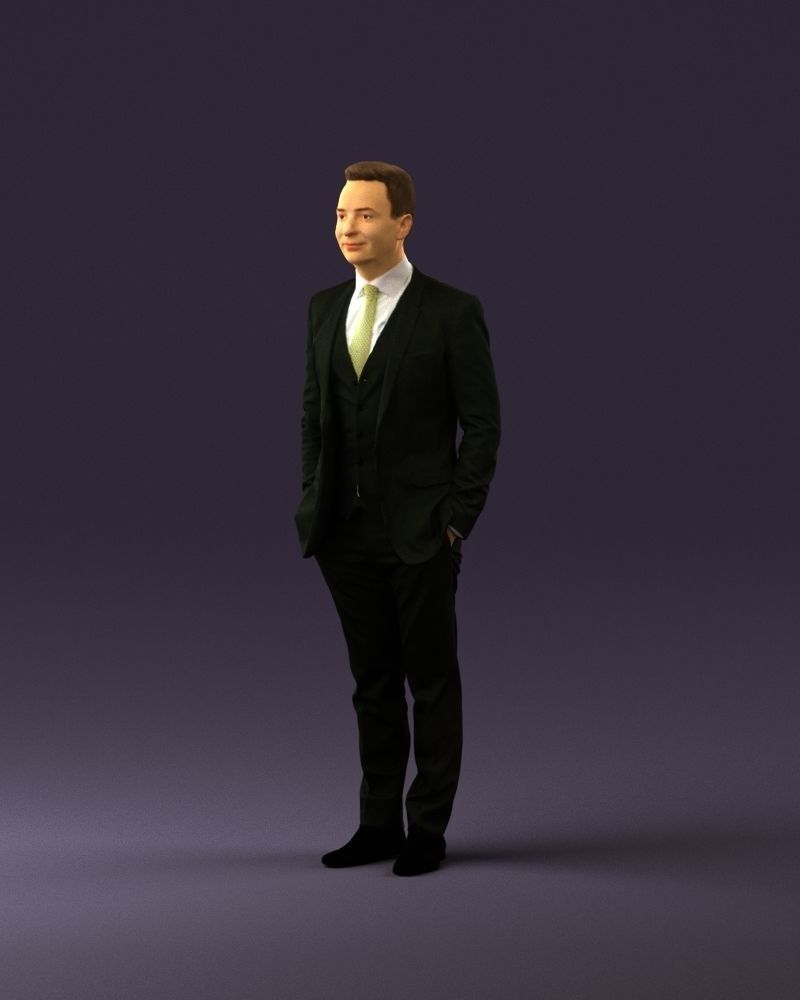 Man in black suit hair style hand in pockets 0907 3D model_10