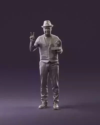 Man inblue black top lion statue in hand 0904 3D Print Ready