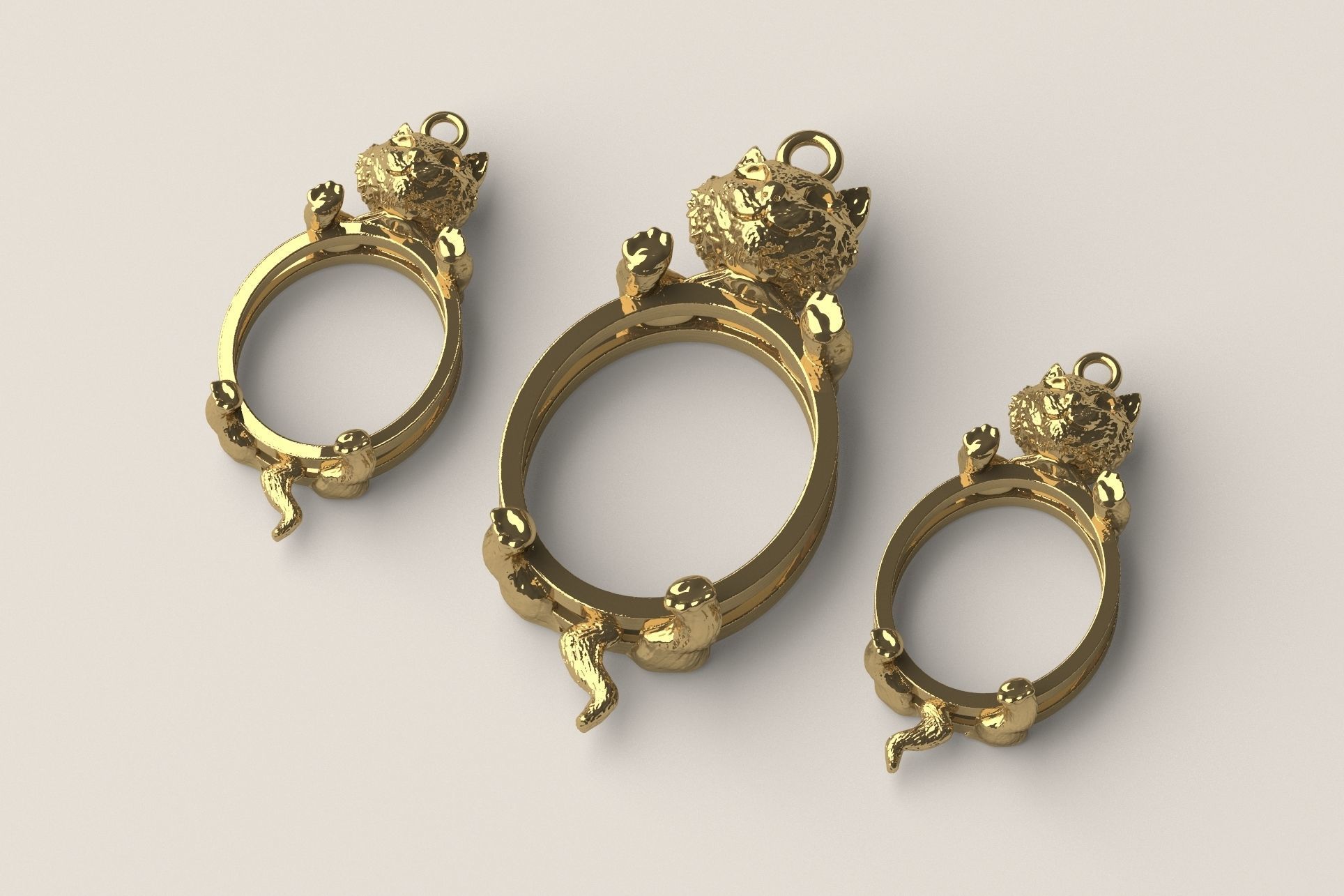 Cat Set S 06 pendant ring and earring 3D print model_4
