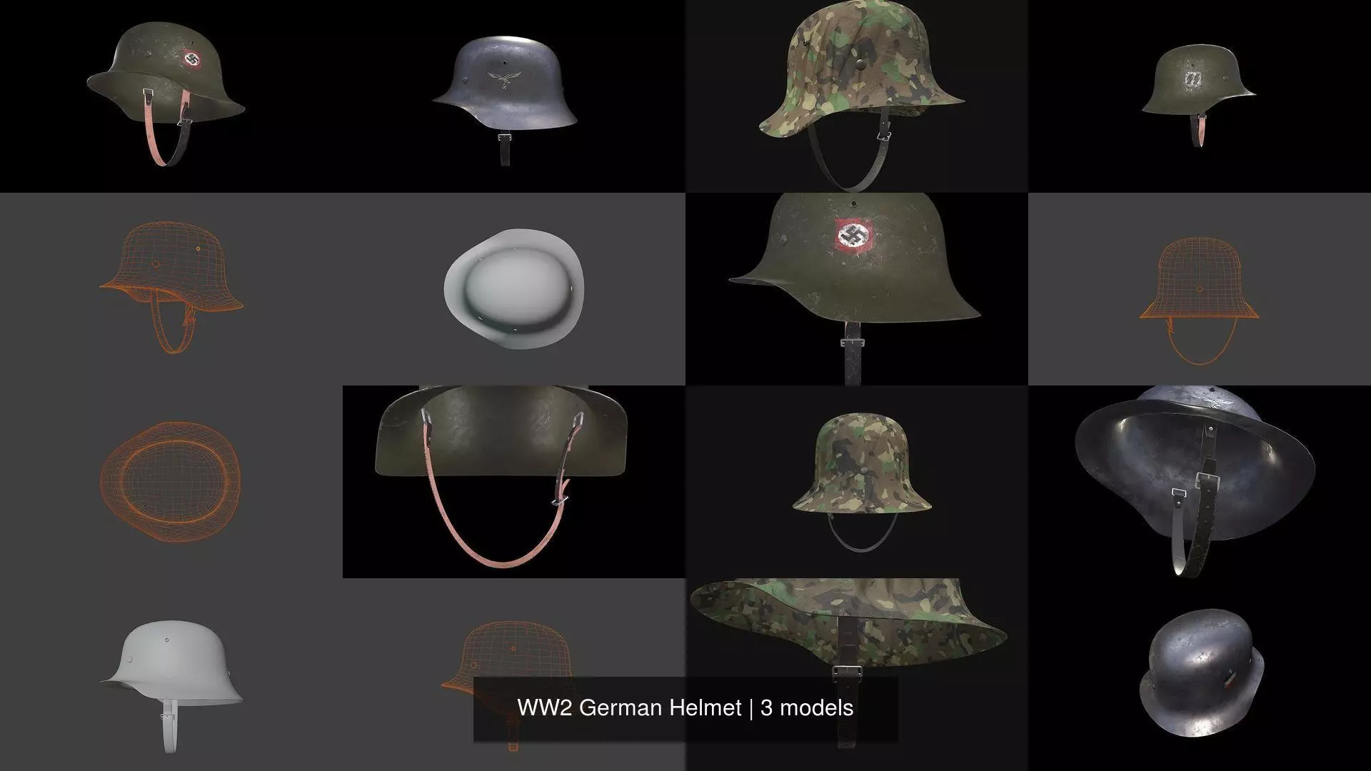WW2 German Helmet 3D Model Collection_0