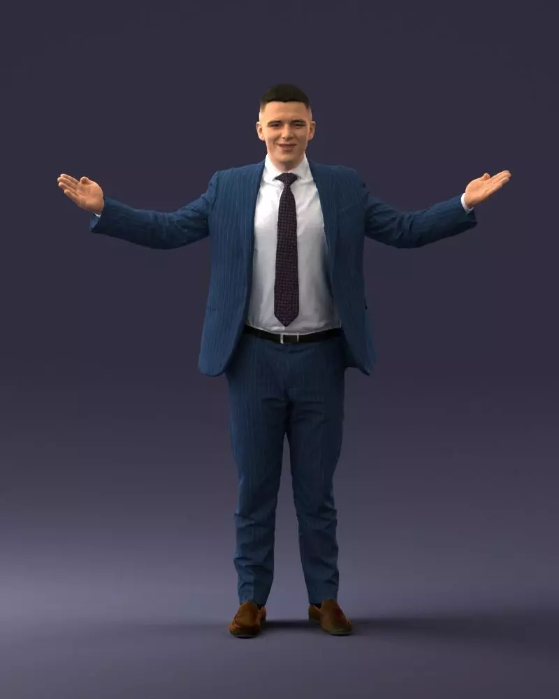 000297 Businessman in Blue Suit with Open Arms 1016 3D model_0