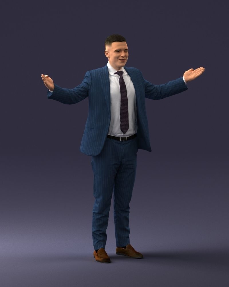 000297 Businessman in Blue Suit with Open Arms 1016 3D model_4