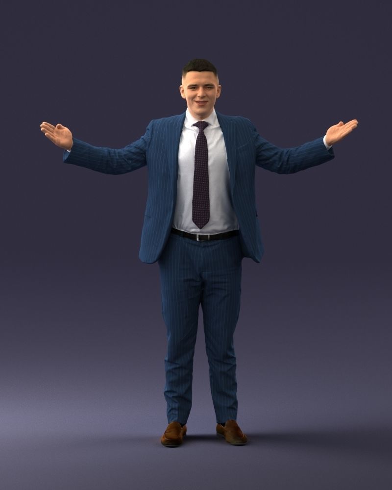 000297 Businessman in Blue Suit with Open Arms 1016 3D model_19