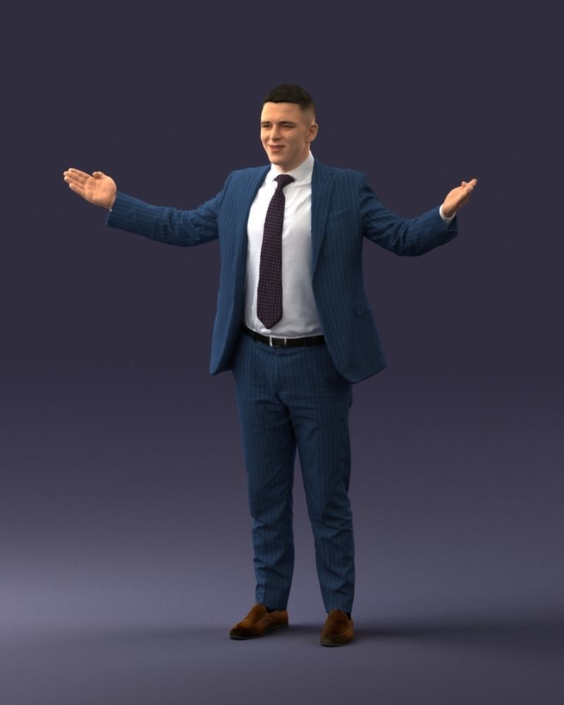 000297 Businessman in Blue Suit with Open Arms 1016 3D model_16
