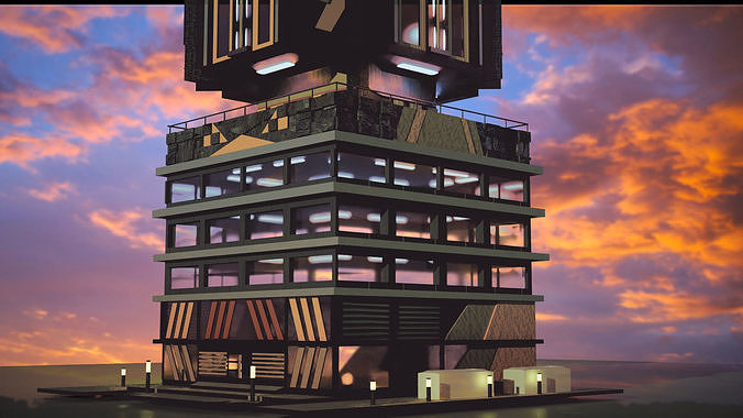 Modern Cyberpunk Building Low-poly 3D model
