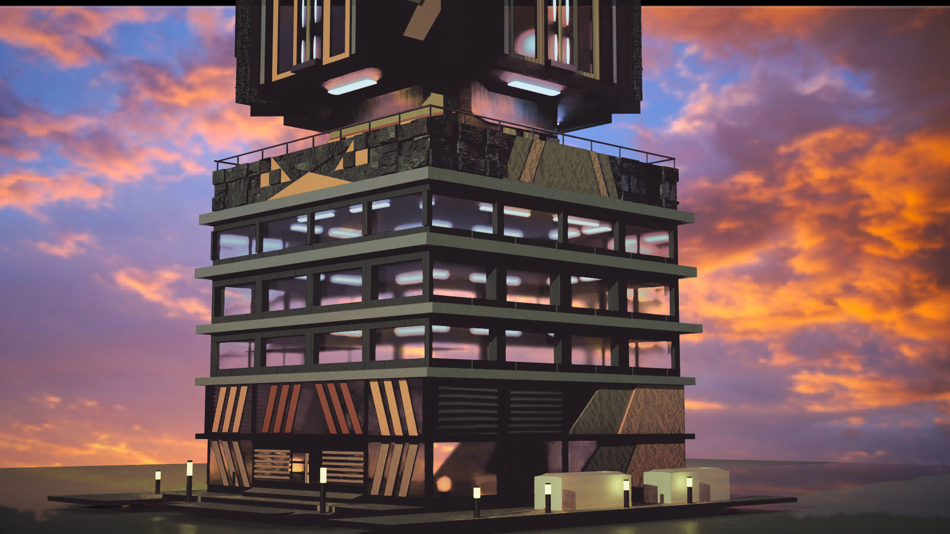 Modern Cyberpunk Building Low-poly 3D model_0