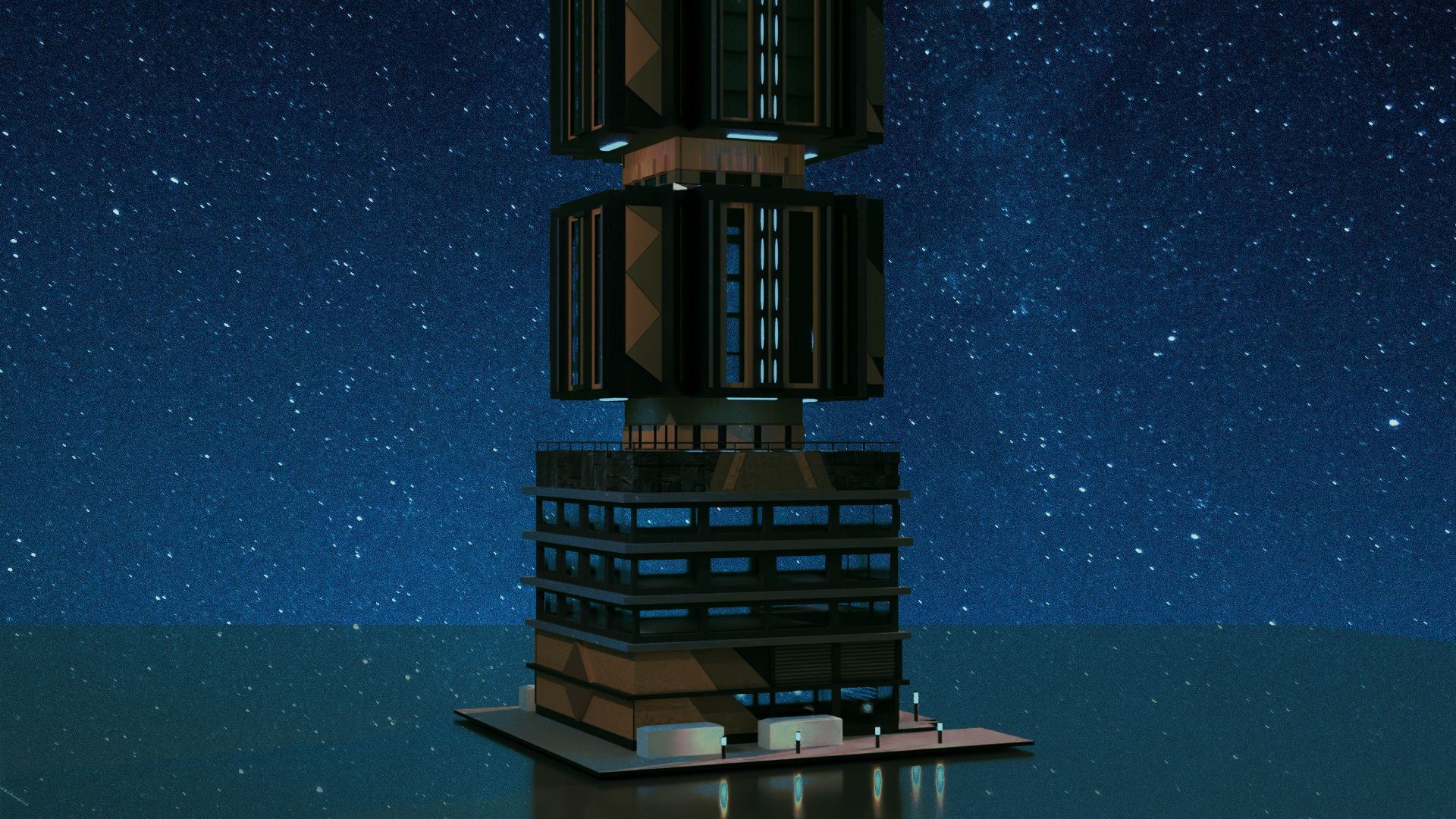 Modern Cyberpunk Building Low-poly 3D model_3