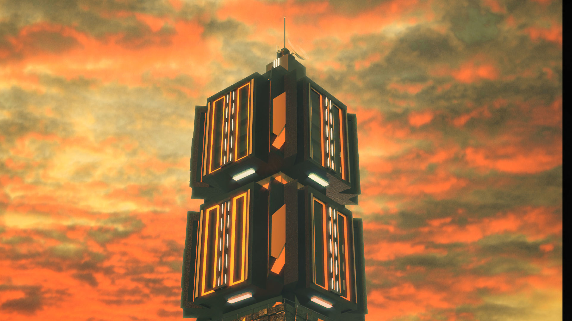 Modern Cyberpunk Building Low-poly 3D model_2