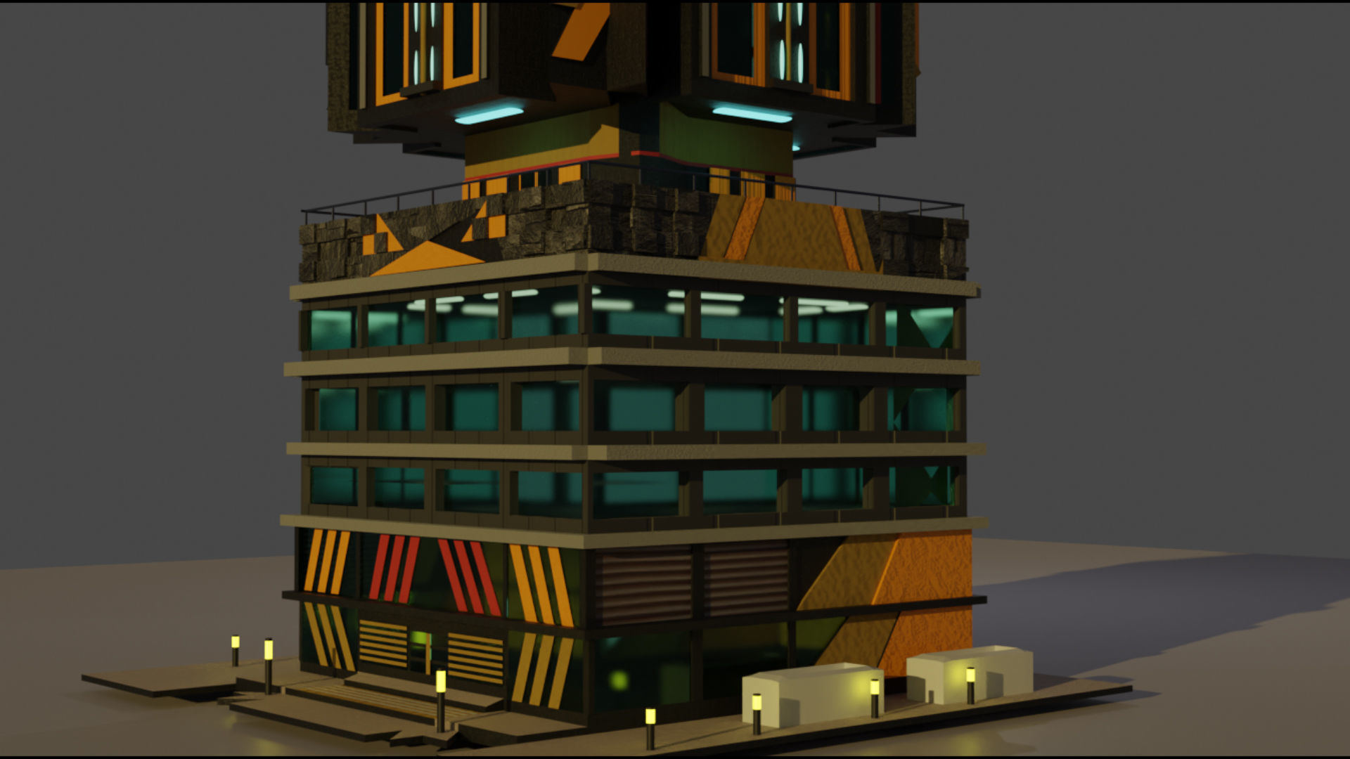 Modern Cyberpunk Building Low-poly 3D model_4