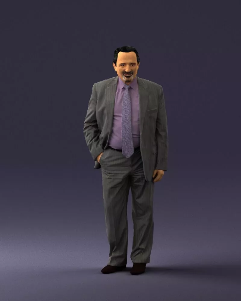 Man with beard in silver suit 0389 3D model