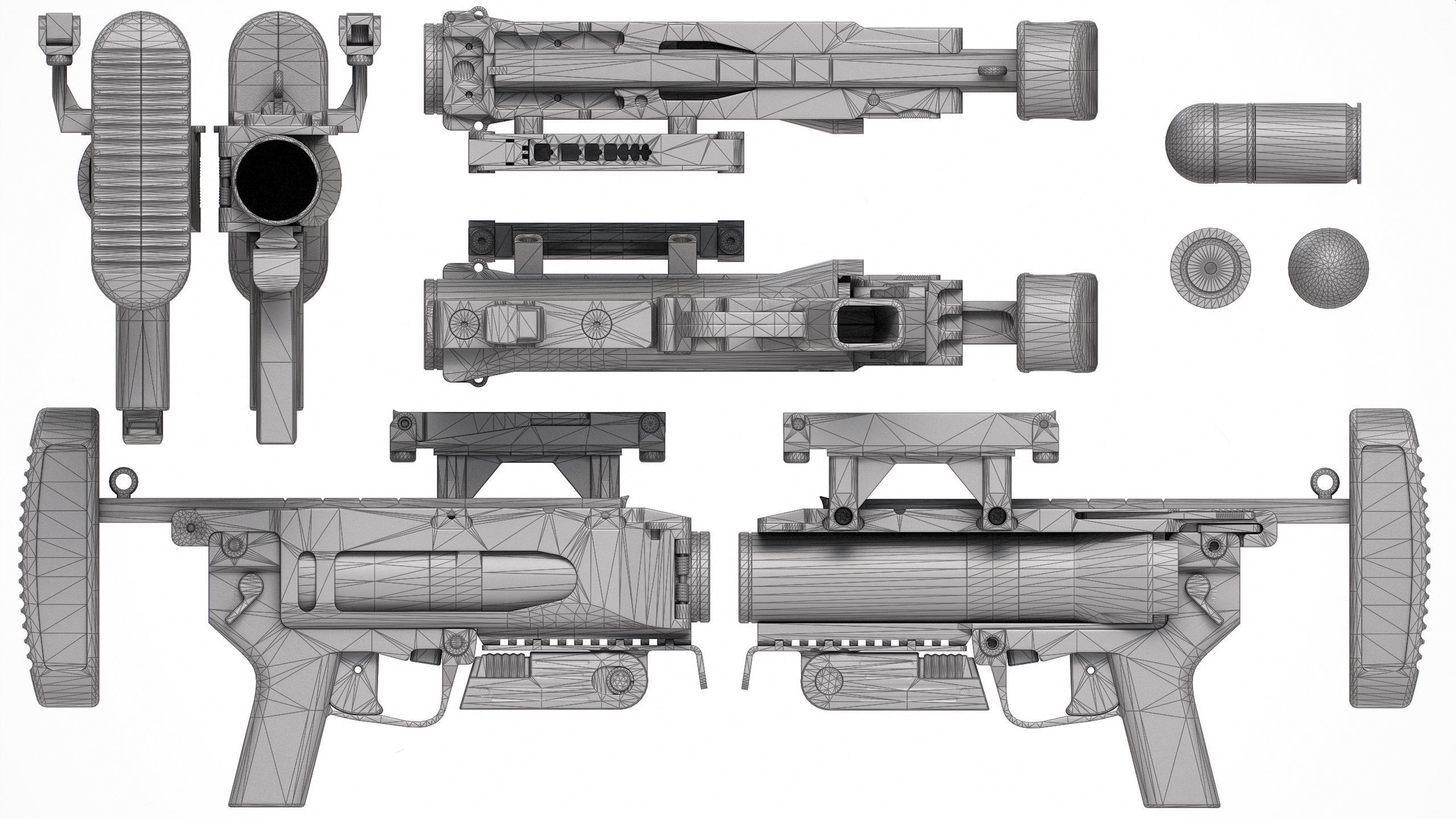 PBR M320 Grenade Launcher Low-poly 3D model_11
