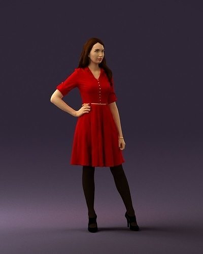 Woman in red dress 0408 3D Print ready 3D print model