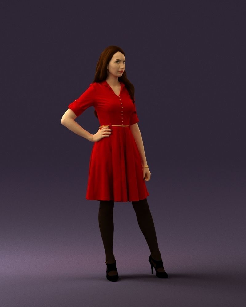 Woman in red dress 0408 3D Print ready 3D print model_3