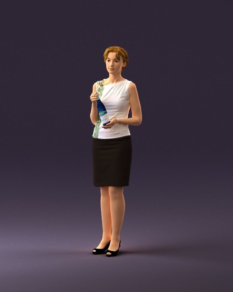 Woman in in dark skirt blue blottle in hands 0940 3D Print Ready 3D print model_22