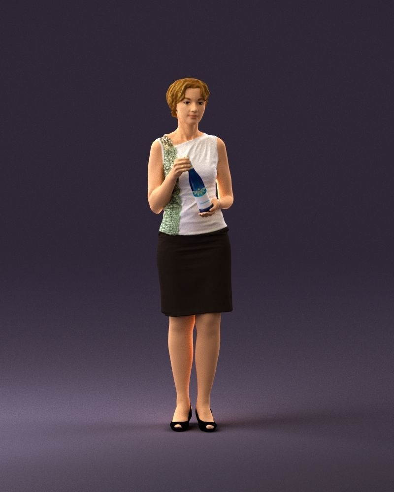 Woman in in dark skirt blue blottle in hands 0940 3D Print Ready 3D print model_13