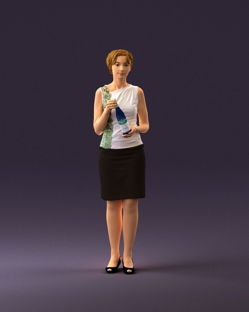 Woman in in dark skirt blue blottle in hands 0940 3D Print Ready 3D print model_12