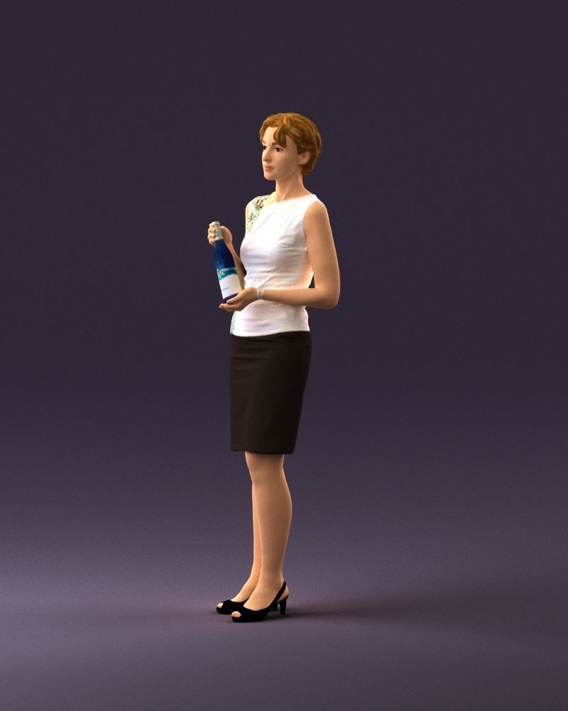 Woman in in dark skirt blue blottle in hands 0940 3D Print Ready 3D print model_21