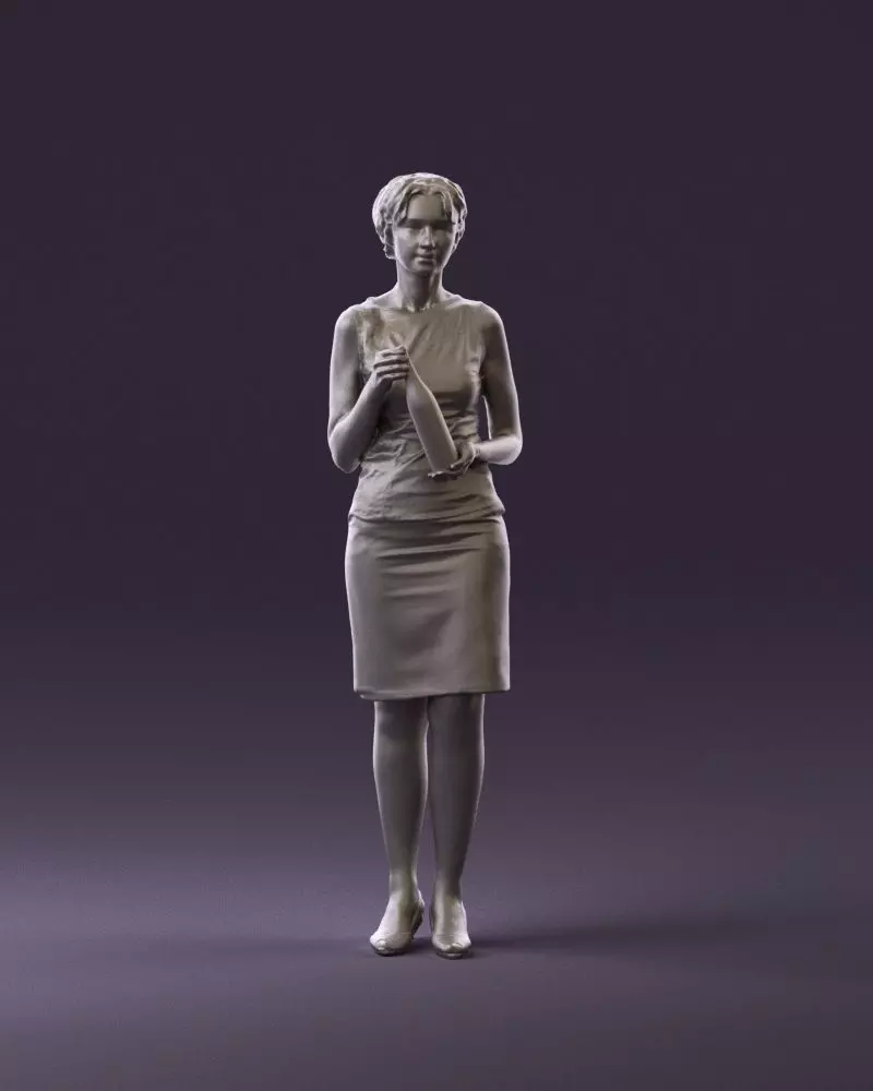 Woman in in dark skirt blue blottle in hands 0940 3D Print Ready 3D print model_0