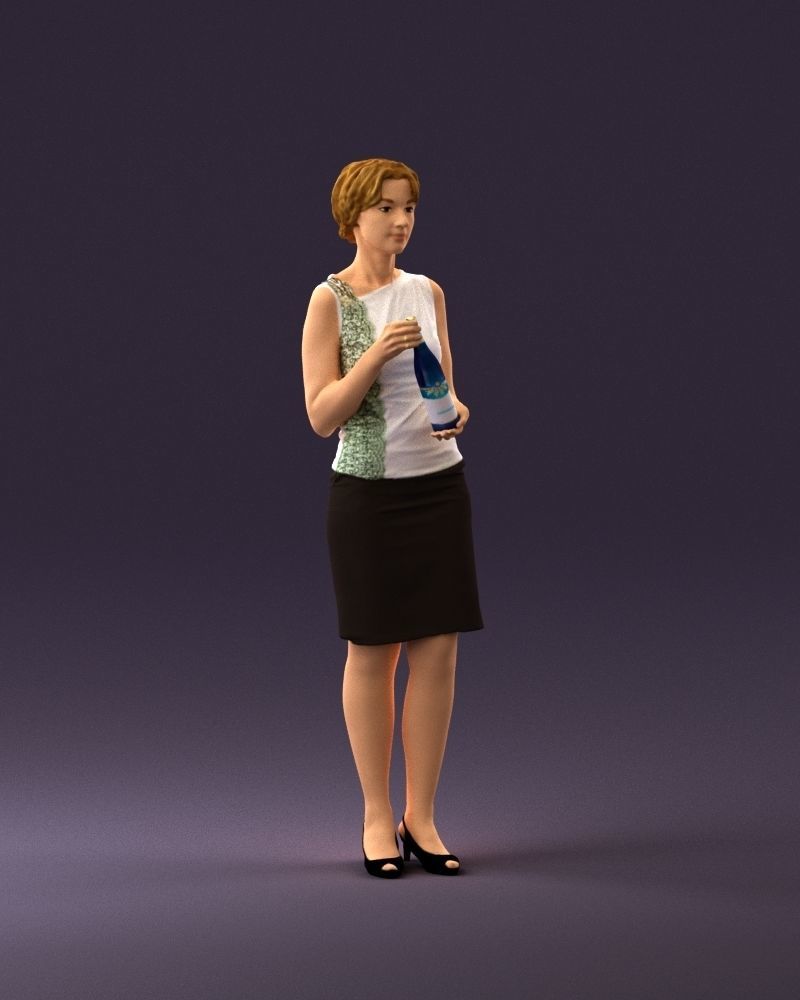 Woman in in dark skirt blue blottle in hands 0940 3D Print Ready 3D print model_14