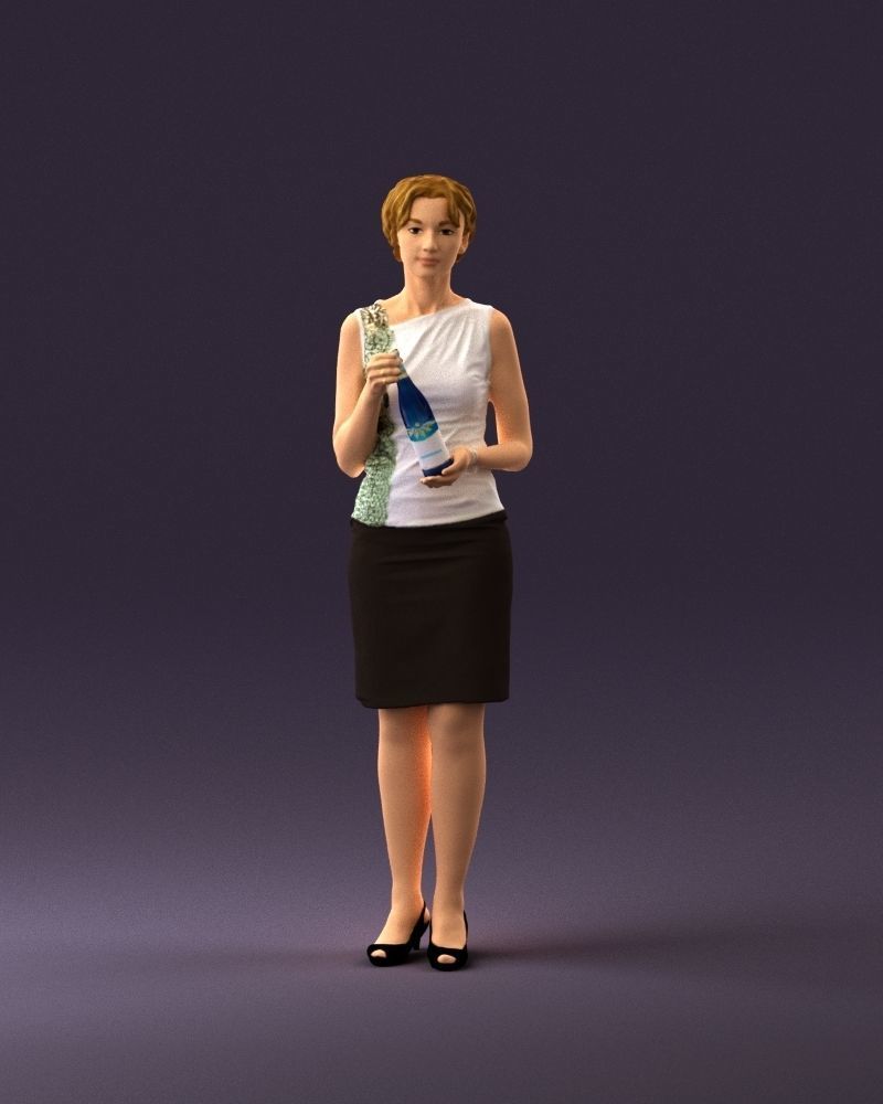 Woman in in dark skirt blue blottle in hands 0940 3D Print Ready 3D print model_23