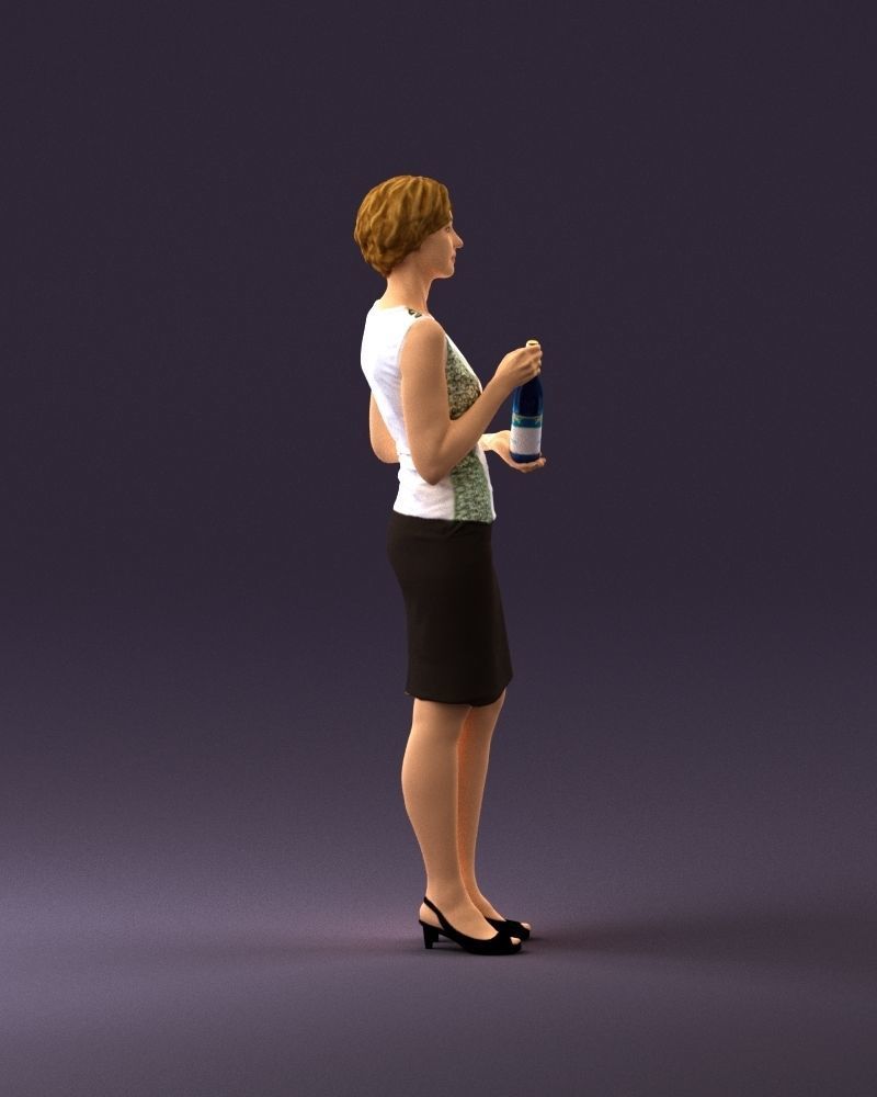 Woman in in dark skirt blue blottle in hands 0940 3D Print Ready 3D print model_16