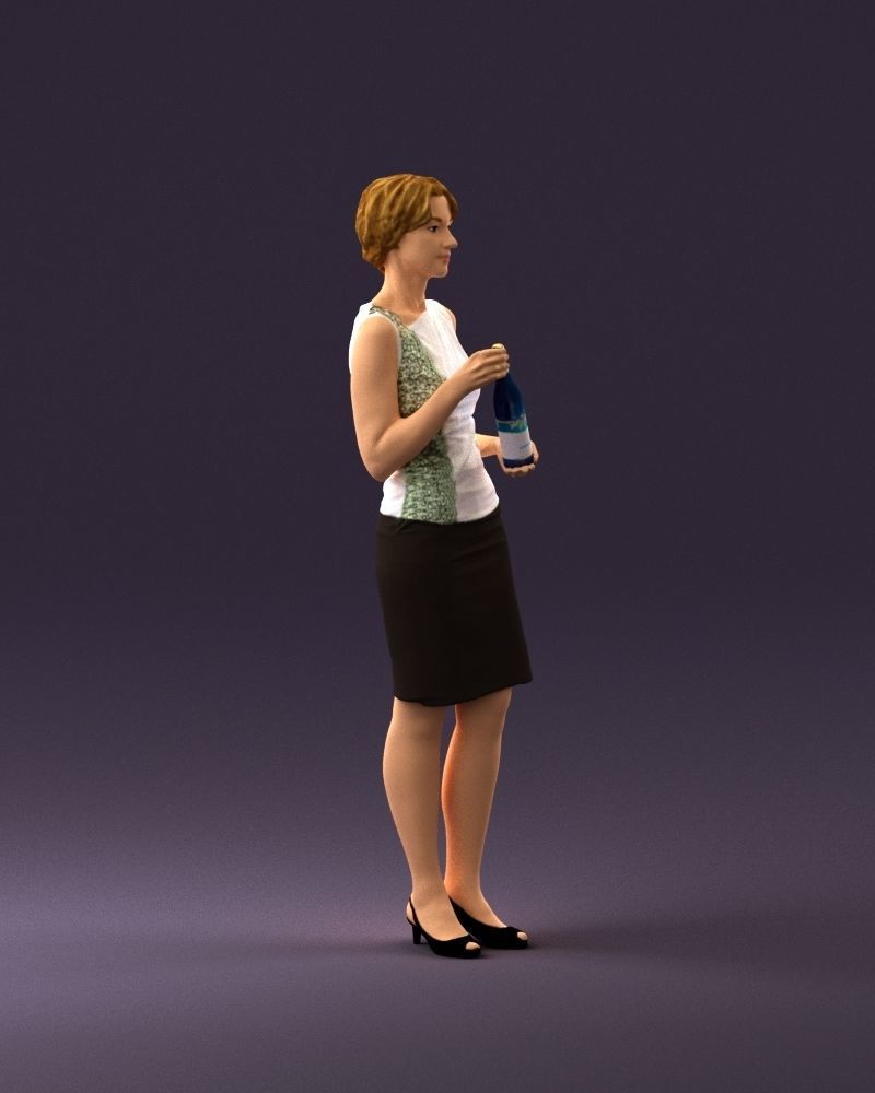 Woman in in dark skirt blue blottle in hands 0940 3D Print Ready 3D print model_15