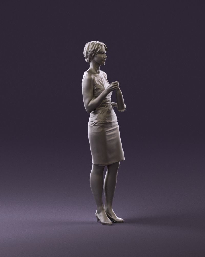 Woman in in dark skirt blue blottle in hands 0940 3D Print Ready 3D print model_3