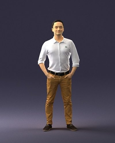 Man in yellow trousers and white shirt 0370 3D model