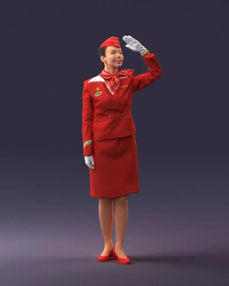 000135 Flight Attendant in Red Uniform 0614 STL Miniature 3D print model