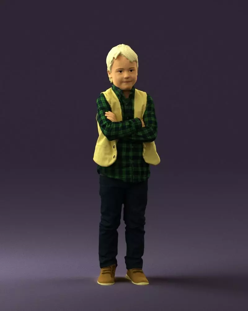 001999 Kid in plaid green tshirt 0611 STL Miniature 3D print model