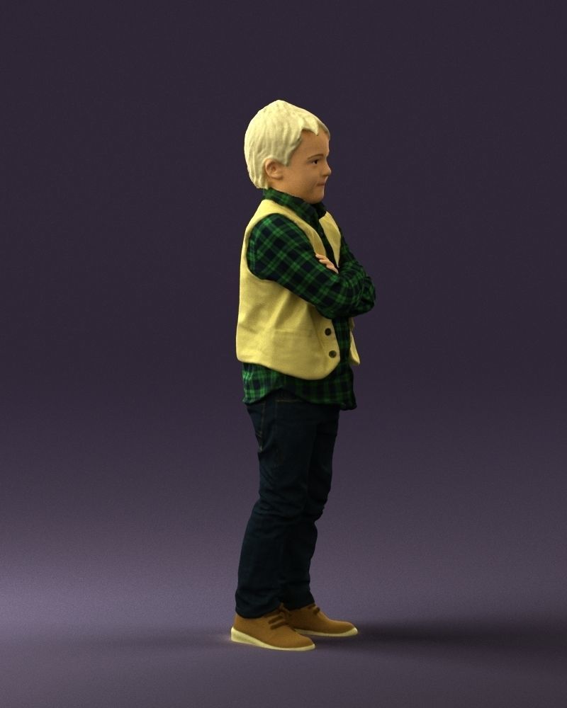 Kid in plaid green tshirt 0611 3D Print Ready 3D print model_9