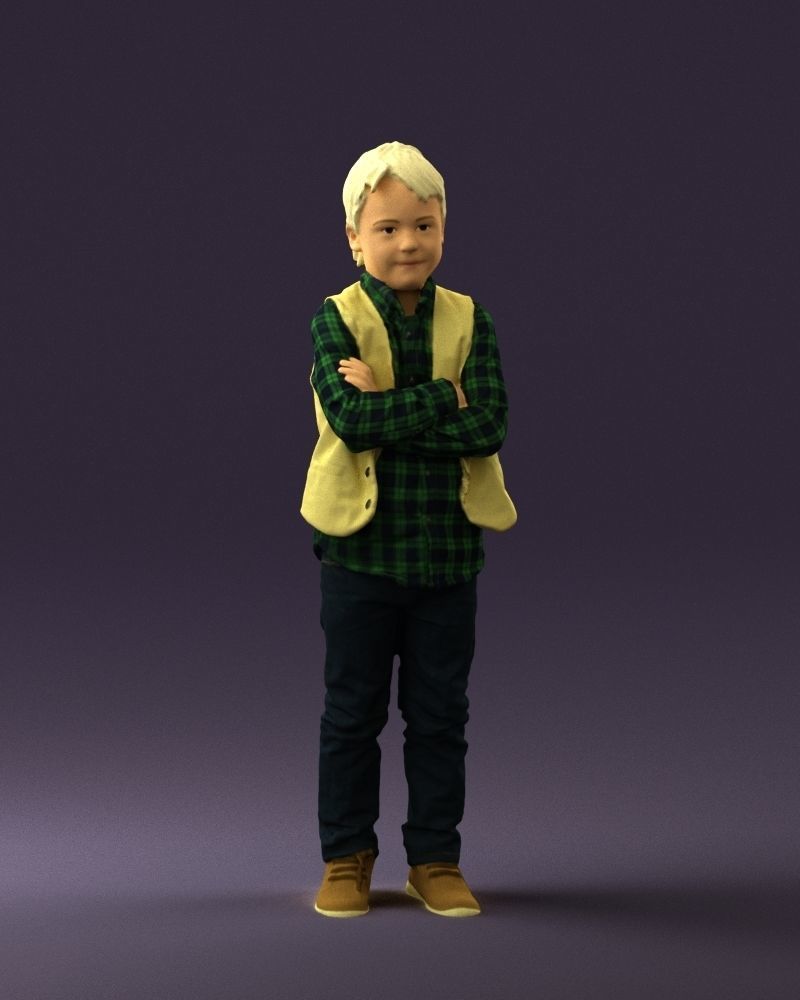 Kid in plaid green tshirt 0611 3D Print Ready 3D print model_36