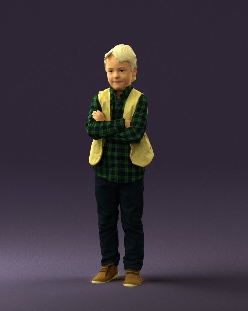 Kid in plaid green tshirt 0611 3D Print Ready 3D print model_30