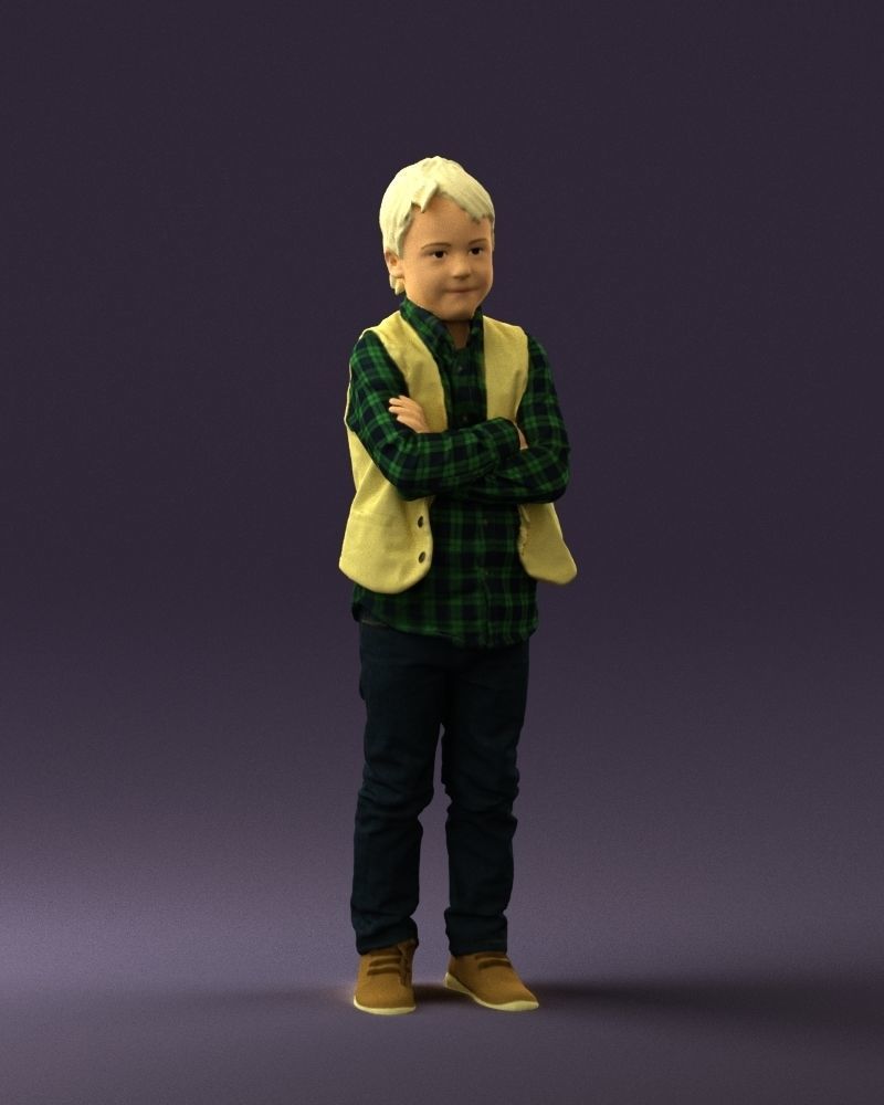 Kid in plaid green tshirt 0611 3D Print Ready 3D print model_3