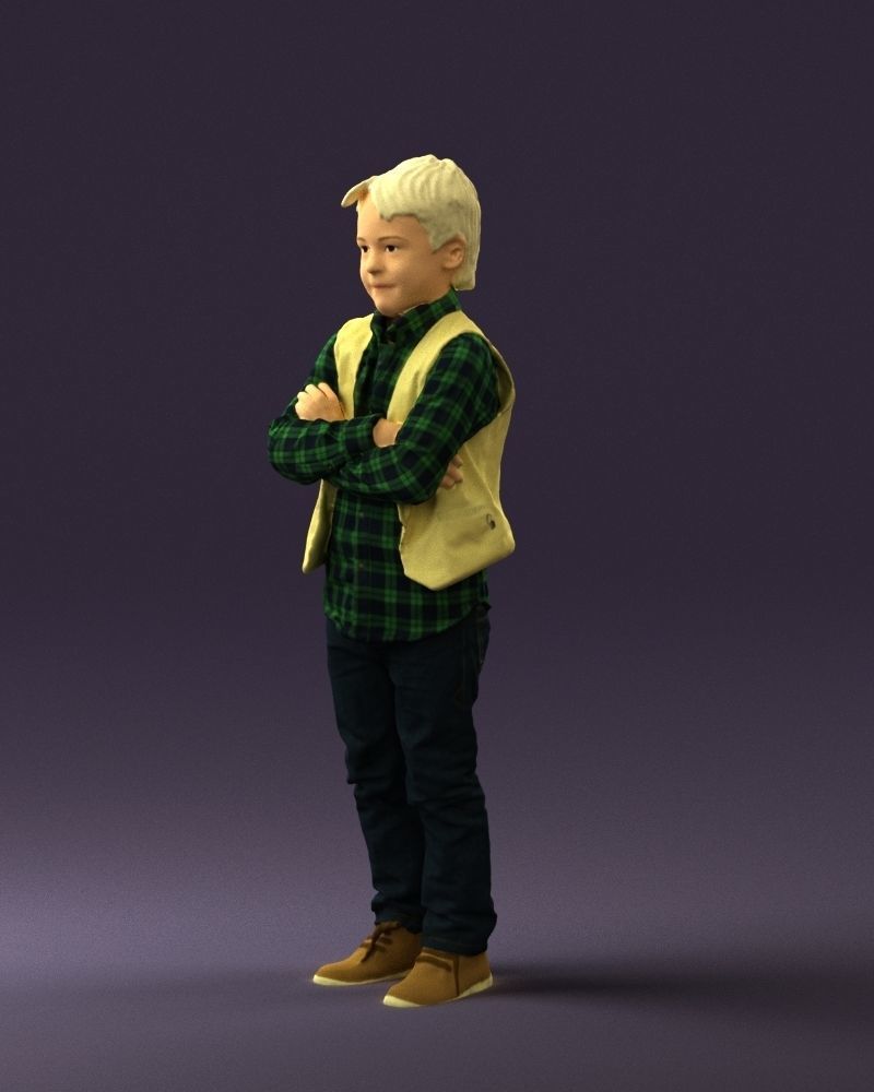 Kid in plaid green tshirt 0611 3D Print Ready 3D print model_27