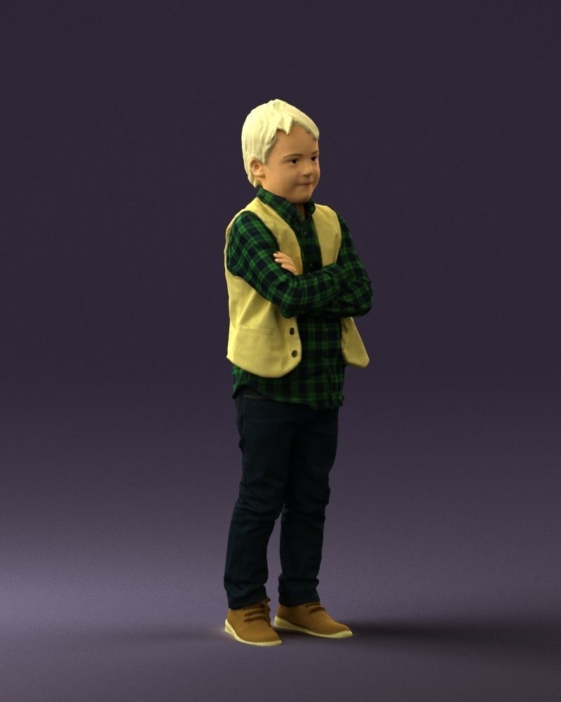 Kid in plaid green tshirt 0611 3D Print Ready 3D print model_6