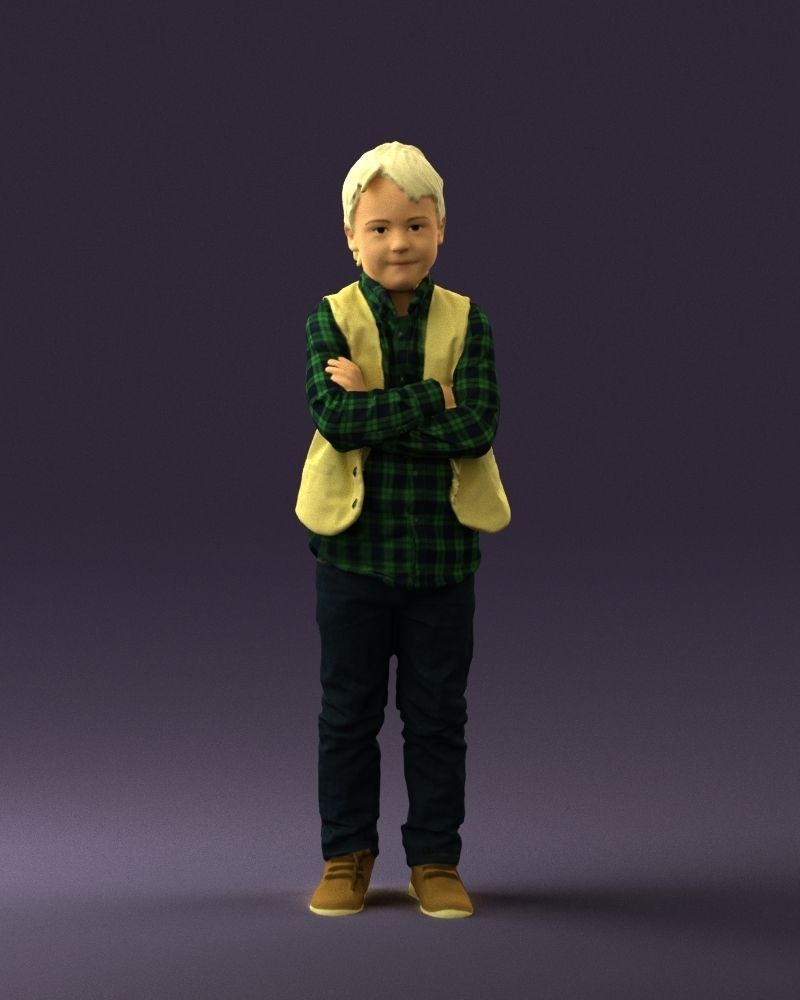 Kid in plaid green tshirt 0611 3D Print Ready 3D print model_33