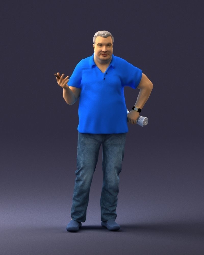 Man with a newspaper and a cigar 0271 3D Print Ready 3D print model_3