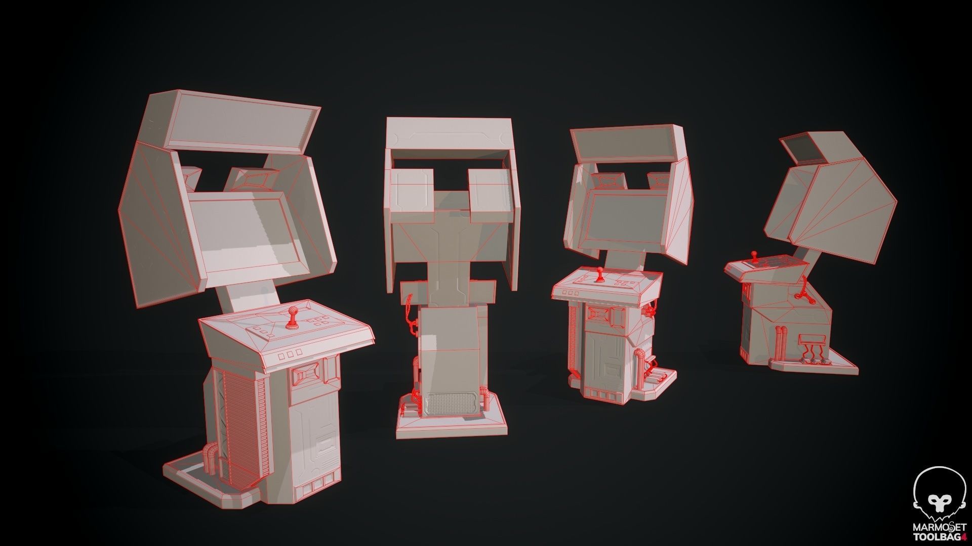 Arcade GAme Machine V3 Cyberpunk Optimized FOr games Low-poly 3D model_13