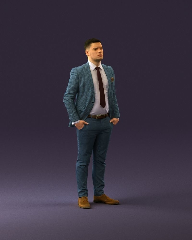 confused man in blue suit 1068 3D model_2