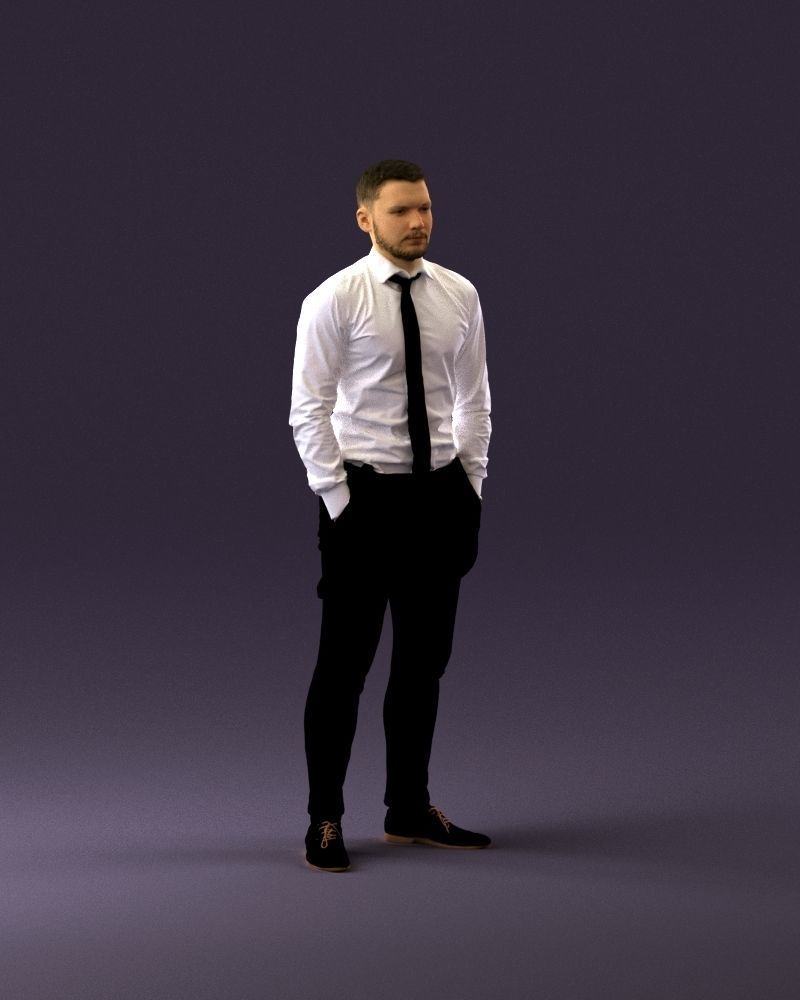 man in Suit pant white tshirt black tie 1067 3D Print Ready 3D print model_14