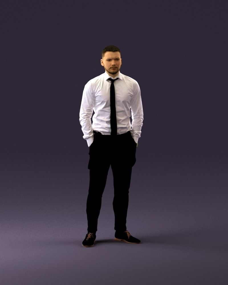 man in Suit pant white tshirt black tie 1067 3D Print Ready 3D print model_13