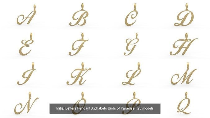 Initial Letters Pendant Alphabets Birds of Paradise 3D Model Collection