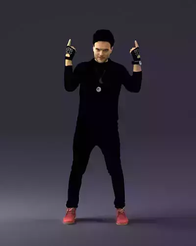 Man in black with a pendant on his chest 0197