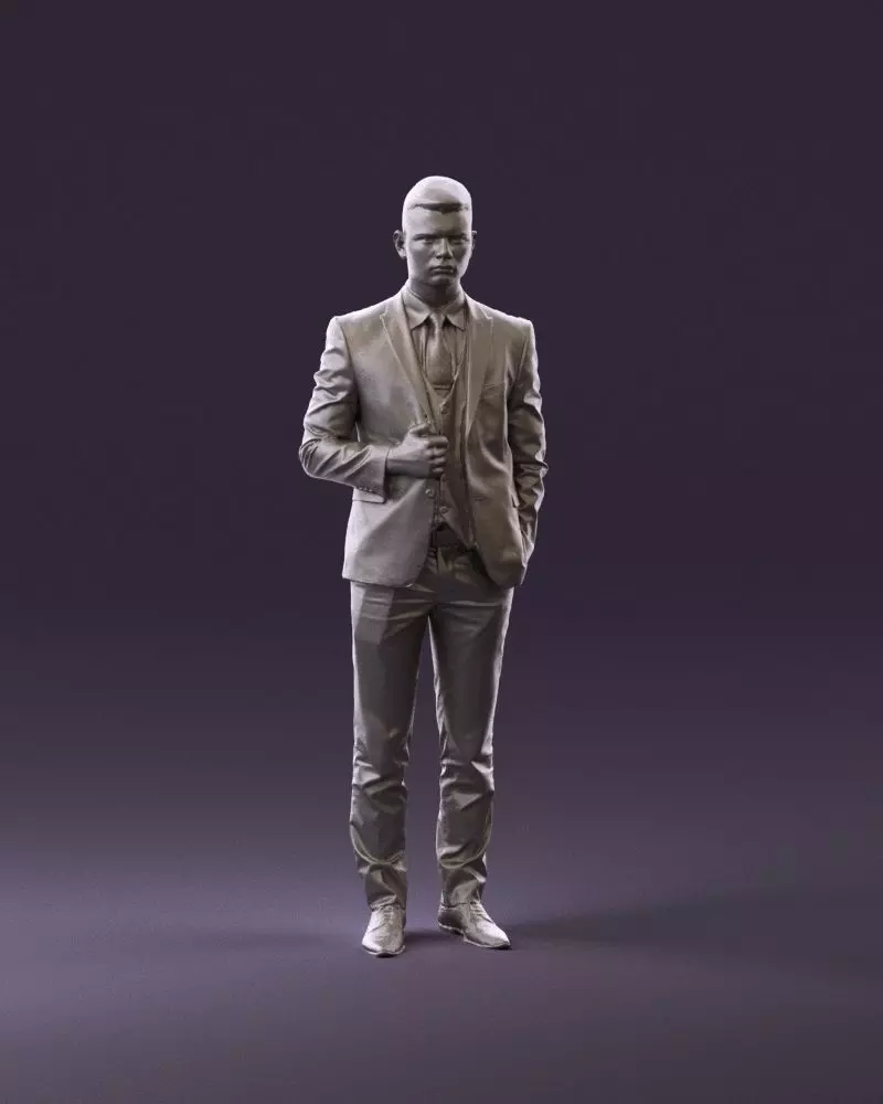 man in dark gray quads suit hand on jacket 1085 3D Print Ready 3D model