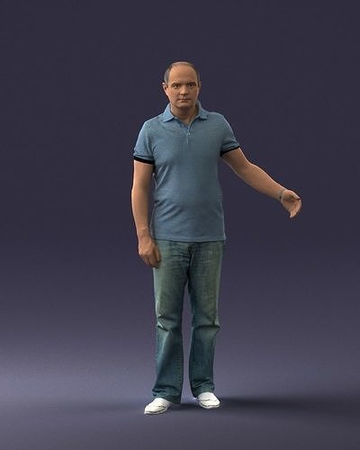Man in jeans with a bald head 0366 3D Print Ready 3D print model