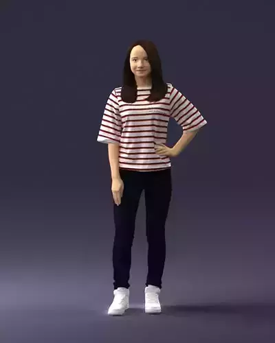 Teenage girl in a striped t-shirt 0279 3D Print Ready 3D print model