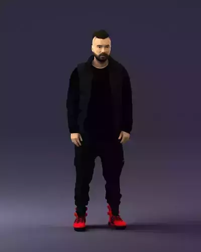 Man in a black suit and red sneakers 0215